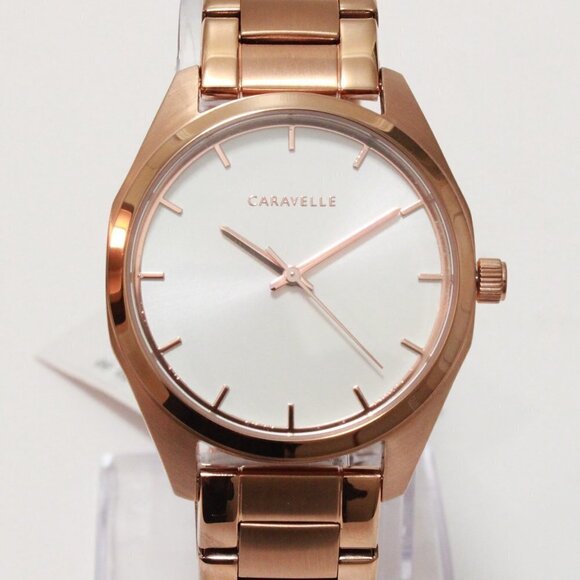 Caravelle Ladies Minimalist Watch By Bulova Rose Gold White Sun-ray Dial 36mm - Picture 6 of 13